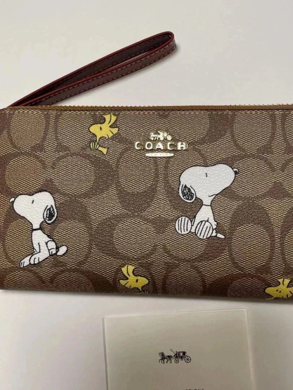 COACH x PEANUTS Long Zip around Wallet Snoopy Woodstock Khaki Signature
